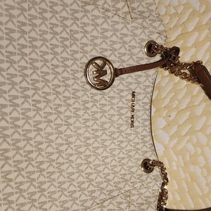 Michael Kors Cream and Brown Shoulder Bag